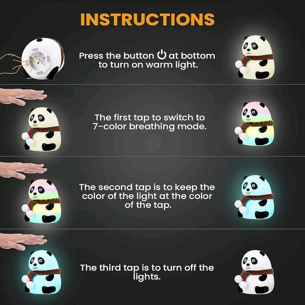 Night Lamp, Panda Lamp, Panda Touch Silicone Lamp, 7 Colour Changing Light for Kids Bedroom, USB Rechargeable, Rakhi Gift for Brother & Sister (Close Eye)