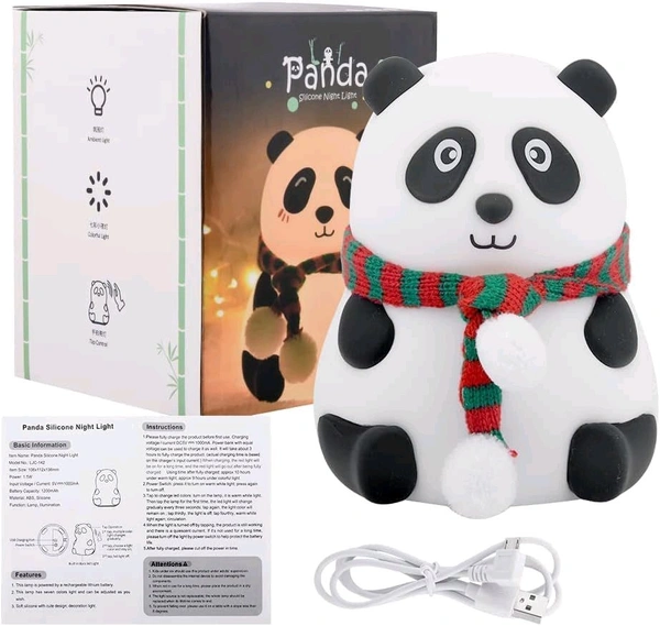 Night Lamp, Panda Lamp, Panda Touch Silicone Lamp, 7 Colour Changing Light for Kids Bedroom, USB Rechargeable, Rakhi Gift for Brother & Sister (Close Eye)