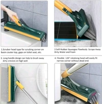 Bathroom Cleaning Brush With Wiper 2 In 1 Tiles Cleaning Brush Floor Scrub Bathroom Brush With Long Handle 120Deg Rotate Bathroom Floor Cleaning Brush Home Kitchen Bathroom Cleaning Accessories