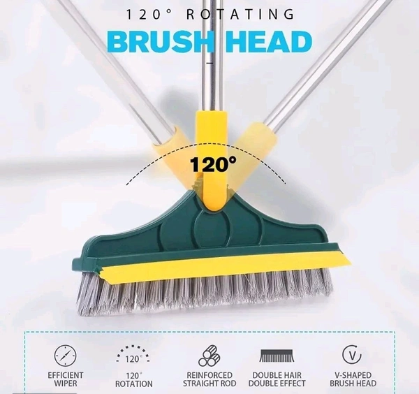 Bathroom Cleaning Brush With Wiper 2 In 1 Tiles Cleaning Brush Floor Scrub Bathroom Brush With Long Handle 120Deg Rotate Bathroom Floor Cleaning Brush Home Kitchen Bathroom Cleaning Accessories