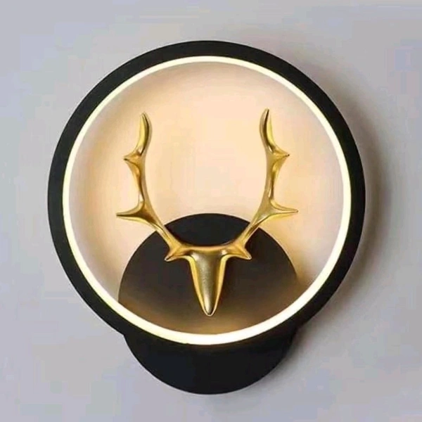 Round DEER LED Wall Light (Color Changing) for Living Room, Bedroom, Dining Area with Black Finish Body