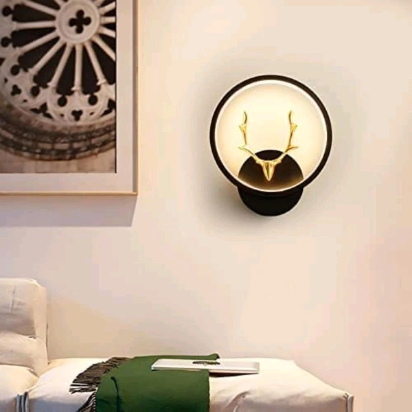 Round DEER LED Wall Light (Color Changing) for Living Room, Bedroom, Dining Area with Black Finish Body