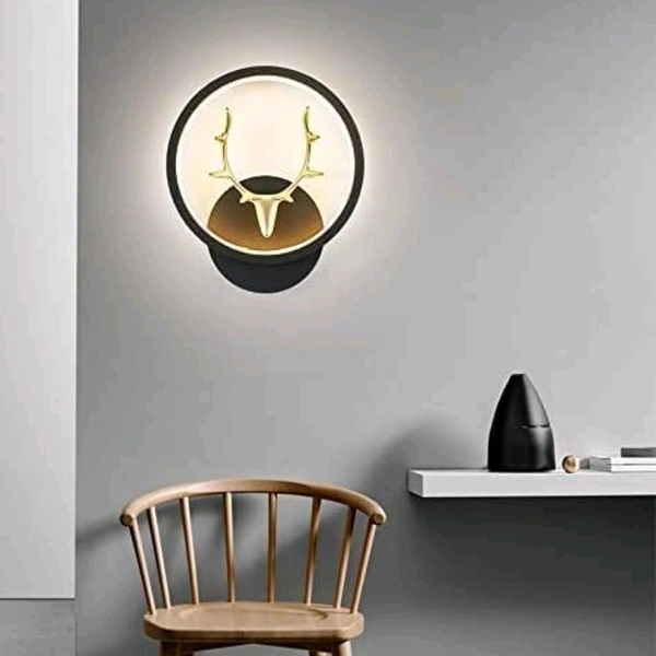 Round DEER LED Wall Light (Color Changing) for Living Room, Bedroom, Dining Area with Black Finish Body