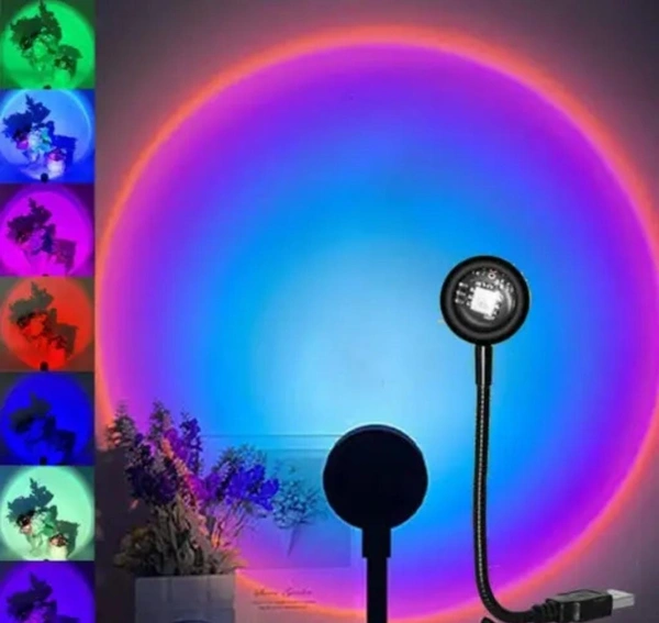 360 Degree Rotatable 7 Color 13 Functional Modes with Pattern Changing Button USB Sunset Projection Lamp USB Night Light for Cars, Bedroom, Parties, Videos, Insta Reels and More Night Lamp  (10 cm, BlName: 360 Degree Rotatable 7 Color 13 Functional Modes 