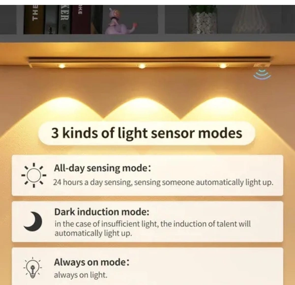 Under Cabinet Lights LED Motion Sensor Indoor, USB Rechargeable ,3 Light Modes Stepless Dimming  USB Rechargeable ,3 Light Modes Stepless Dimming Hill Light, 6500K 
