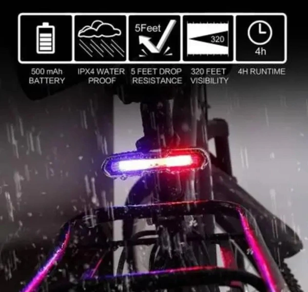 USB Rechargeable Cycle Tail Light LED Waterproof Cycle Light Colors Red, Blue & White Cycle Light for Bicycle Different Modes Cycle Light Rechargeable