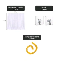 Ganpati Haldi Mehndi Decoration Combo: White Net Curtain Cloth Backdrop With Artificial Marigold Flowers - Perfect For Ganesh Chaturthi, Haldi Mehndi | Marigold Garlands Decoration