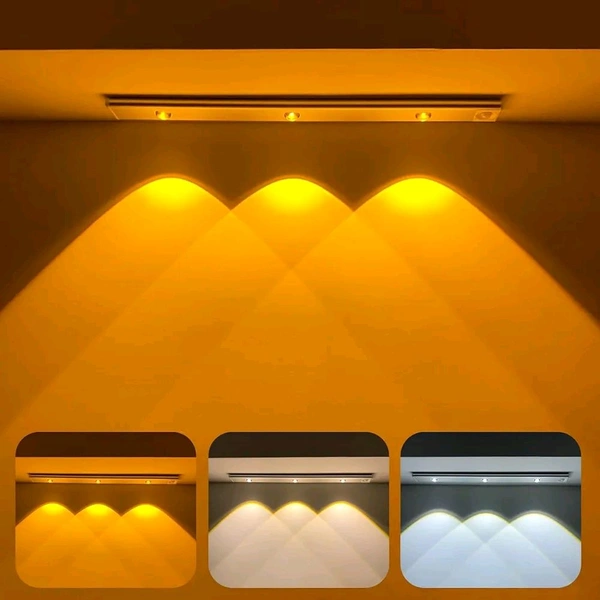 Motion Sensor Cabinet Mood Light, 45Cm Wireless Closet Light, 1500Mah Rechargeable Dimmable Led Light Bar With 3 Light Colors, Magnetic Install (1800K-6500K) - Aluminium, White