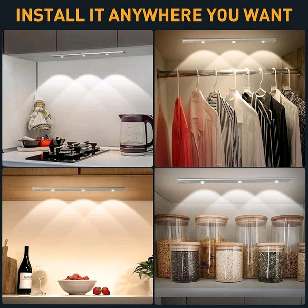 Motion Sensor Cabinet Mood Light, 45Cm Wireless Closet Light, 1500Mah Rechargeable Dimmable Led Light Bar With 3 Light Colors, Magnetic Install (1800K-6500K) - Aluminium, White