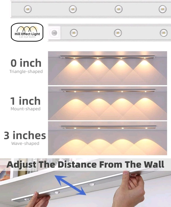 Motion Sensor Cabinet Mood Light, 45Cm Wireless Closet Light, 1500Mah Rechargeable Dimmable Led Light Bar With 3 Light Colors, Magnetic Install (1800K-6500K) - Aluminium, White