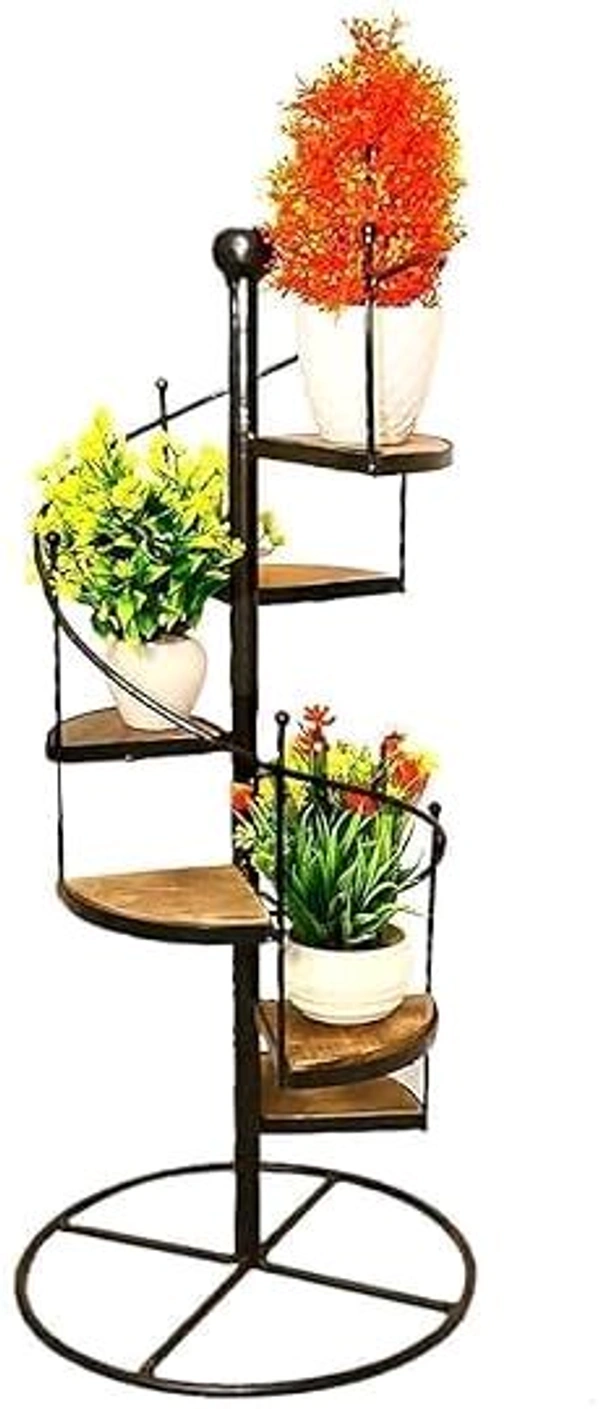 Wrought Iron Planter for Balcony & Indoor, Spiral Stair Shape Flower Pot, Vase Stand for Outdoor, Home Decoration | Multi Tier Plant Stand (Black)
