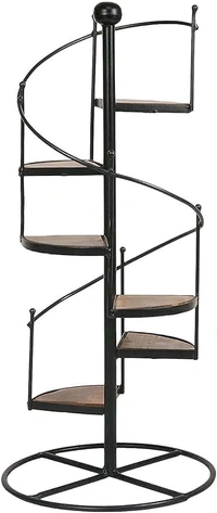 Wrought Iron Planter for Balcony & Indoor, Spiral Stair Shape Flower Pot, Vase Stand for Outdoor, Home Decoration | Multi Tier Plant Stand (Black)