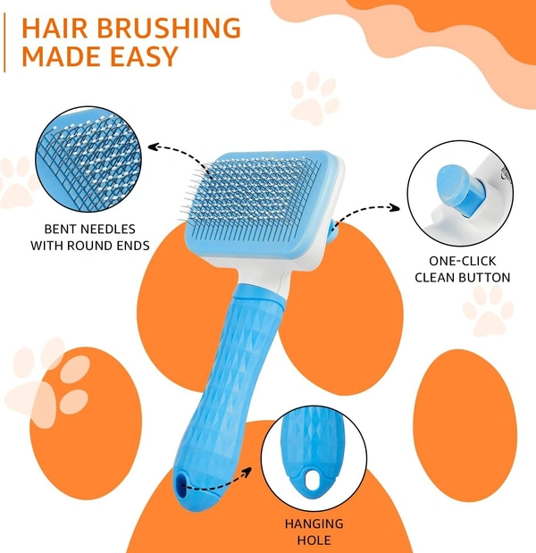 Self Cleaning Slicker Pet Grooming Brush | Pet Cleaning Tool Suitable for All Pets | Rectangular Shape