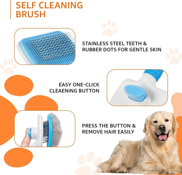 Self Cleaning Slicker Pet Grooming Brush | Pet Cleaning Tool Suitable for All Pets | Rectangular Shape