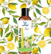 Dog Shampoo & Puppy Shampoo - Naturally Organic Dog Shampoo for Smelly Dogs Grooming Products for Dogs, Deshedding Shampoo for Dogs Pet Shampoo 200 ml (Anti Tick & Flea (Lemon)+Bath Brush)