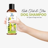 Dog Shampoo & Puppy Shampoo - Naturally Organic Dog Shampoo for Smelly Dogs Grooming Products for Dogs, Deshedding Shampoo for Dogs Pet Shampoo 200 ml (Anti Tick & Flea (Lemon)+Bath Brush)