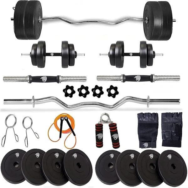 Home Gym Set (8-30) kg Home Gym Combo with Curl Rod and Pair of Dumbbell Rods Gym Equipment for Men and Exercise Accessories for Fitness. (12 kg Home Gym Set)