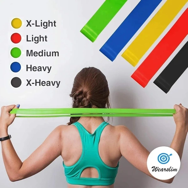 Resistance Bands Set for Men and Women, Pack of 5 Different Levels Elastic Band for Home Gym Long Exercise Workout – Great Fitness Equipment for Training, Yoga – Free Carrying Bag