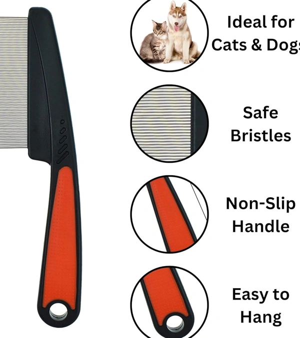 Pet Flea Comb for Dog, Cat, Birds and Rabbit (Flea Comb - Large) | Stainless Steel Fine Tooth Flea Lice Tear Stain Remover Comb | Hair Nit Comb For Head Nit Treatment Removes Head Nits