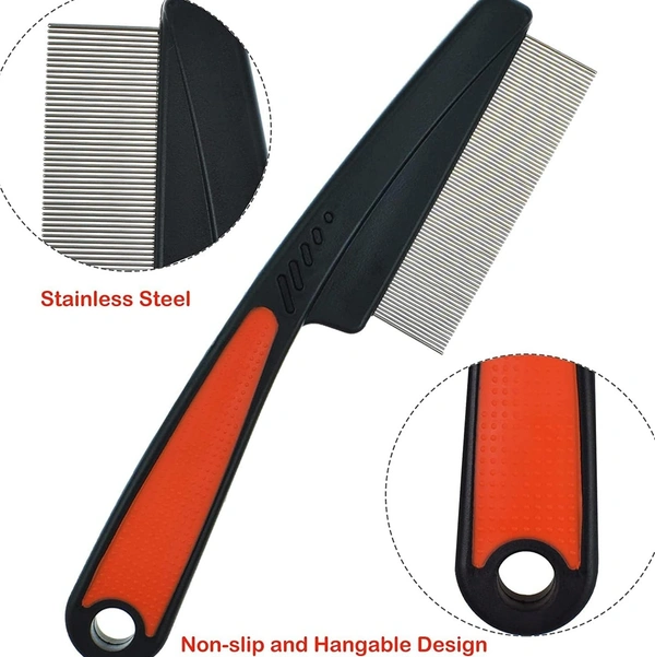 Pet Flea Comb for Dog, Cat, Birds and Rabbit (Flea Comb - Large) | Stainless Steel Fine Tooth Flea Lice Tear Stain Remover Comb | Hair Nit Comb For Head Nit Treatment Removes Head Nits