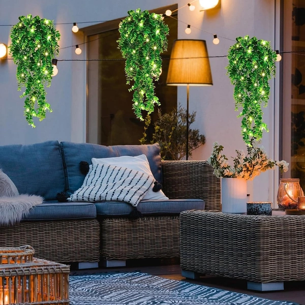 1Pcs Artificial Hanging Plants Fern Vine - Fake Ivy Leaves Decoration for Indoors & Outdoors, Faux Foliage Greenery Decor for Living Room, Balcony, Garden, Bedroom (1Pcs) (Green-e)
