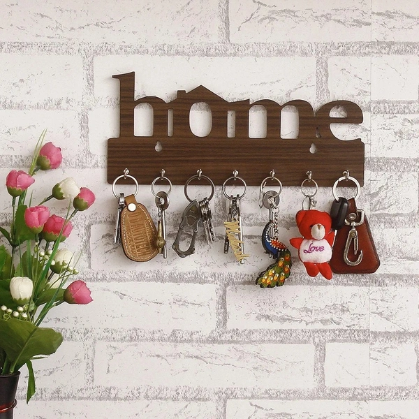 Premium Home Keys Wooden Key Holder (29 cm x 13.5 cm x 0.4 cm, Wood) 7 Hook - Decorative Items for Home Decor (Brown)