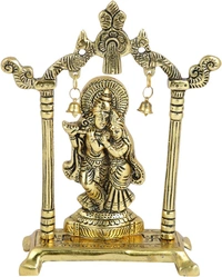 Metal Gold Plated Radha Krishna Idol Sculpture Statue Figurine Decorative Showpiece for Janmashtami Home Decoration Temple and Gift (Size 7 x 5 Inches) (1 Pieces)
