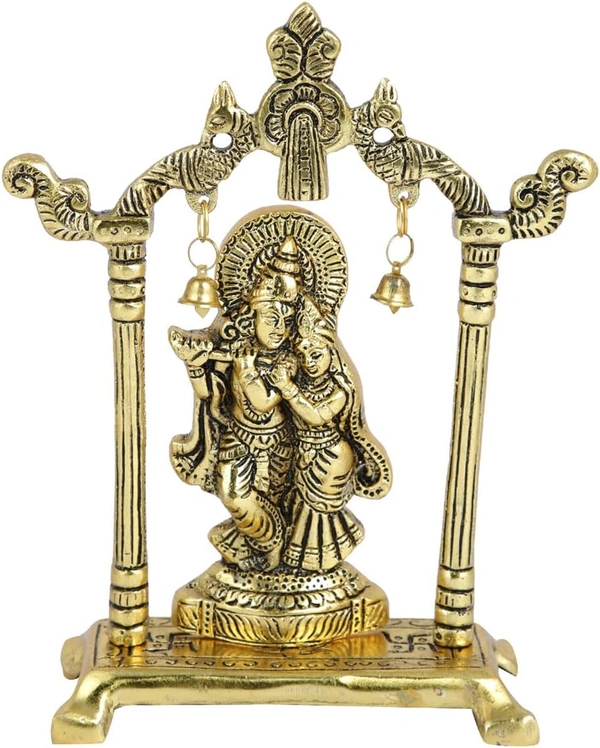 Metal Gold Plated Radha Krishna Idol Sculpture Statue Figurine Decorative Showpiece for Janmashtami Home Decoration Temple and Gift (Size 7 x 5 Inches) (1 Pieces)