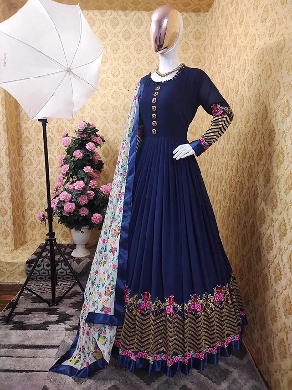 New Trendy Georgette Full Stitched Long Gown With Digital Printed Dupatta | Designer look Gown