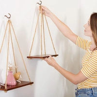 Hanging Shelves - Adjustable Rope Hanging Shelf, Wall Hanging Decor, Lightweight, Premium Wooden Shelf, Hanging Plant Shelf for Bedroom and Living Room (1 Pcs)