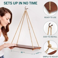Hanging Shelves - Adjustable Rope Hanging Shelf, Wall Hanging Decor, Lightweight, Premium Wooden Shelf, Hanging Plant Shelf for Bedroom and Living Room (1 Pcs)