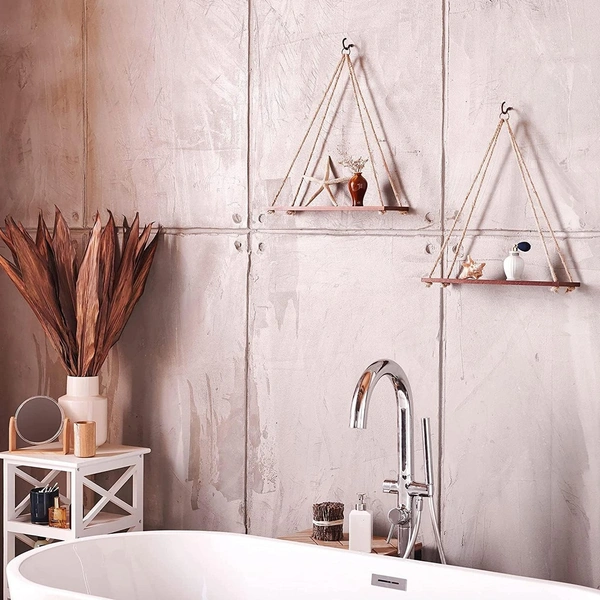 Hanging Shelves - Adjustable Rope Hanging Shelf, Wall Hanging Decor, Lightweight, Premium Wooden Shelf, Hanging Plant Shelf for Bedroom and Living Room (1 Pcs)