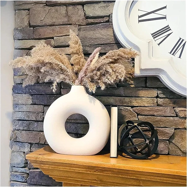 Ceramic Donut Vase, Flower Vase Pampas Grass Vase, Vase Home Decor Centrepiece Decor for Home, Office, or Gifts-Vase Only - (White, 6 inch)