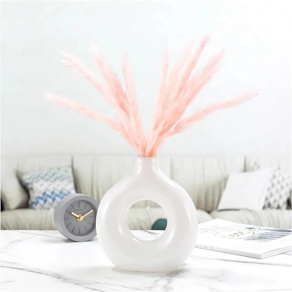 Ceramic Donut Vase, Flower Vase Pampas Grass Vase, Vase Home Decor Centrepiece Decor for Home, Office, or Gifts-Vase Only - (White, 6 inch)