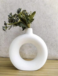 Ceramic Donut Vase, Flower Vase Pampas Grass Vase, Vase Home Decor Centrepiece Decor for Home, Office, or Gifts-Vase Only - (White, 6 inch)