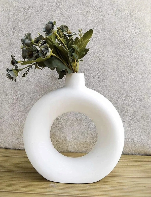 Ceramic Donut Vase, Flower Vase Pampas Grass Vase, Vase Home Decor Centrepiece Decor for Home, Office, or Gifts-Vase Only - (White, 6 inch)