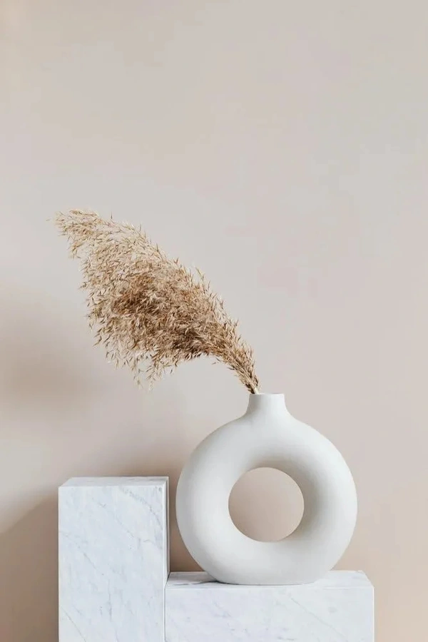 Ceramic Donut Vase, Flower Vase Pampas Grass Vase, Vase Home Decor Centrepiece Decor for Home, Office, or Gifts-Vase Only - (White, 6 inch)