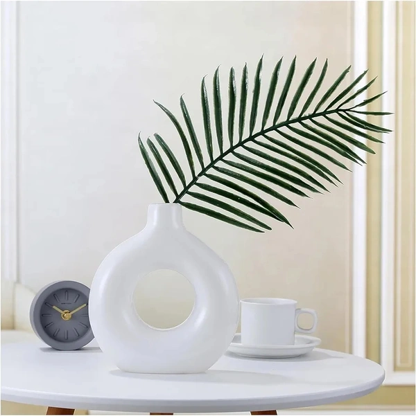 Ceramic Donut Vase, Flower Vase Pampas Grass Vase, Vase Home Decor Centrepiece Decor for Home, Office, or Gifts-Vase Only - (White, 6 inch)