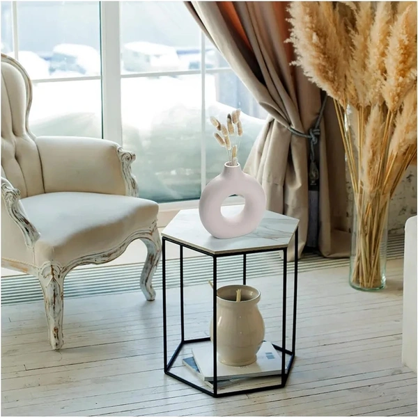 Ceramic Donut Vase, Flower Vase Pampas Grass Vase, Vase Home Decor Centrepiece Decor for Home, Office, or Gifts-Vase Only - (White, 6 inch)