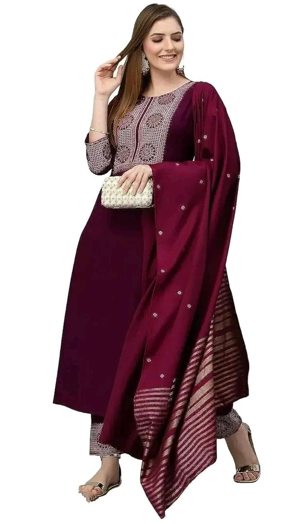 Stylish Cotton Kurta, Bottom and Dupatta Set for Women - M