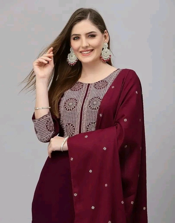 Stylish Cotton Kurta, Bottom and Dupatta Set for Women - M