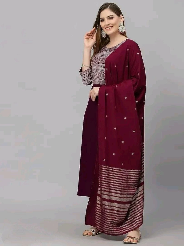 Stylish Cotton Kurta, Bottom and Dupatta Set for Women - M