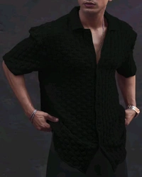Casual Shirt for Men||Popcorn Shirt for Men||Cutaway Collar|| Men Stylish Shirt - M, Black