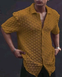 Casual Shirt for Men||Popcorn Shirt for Men||Cutaway Collar|| Men Stylish Shirt - L, Gold