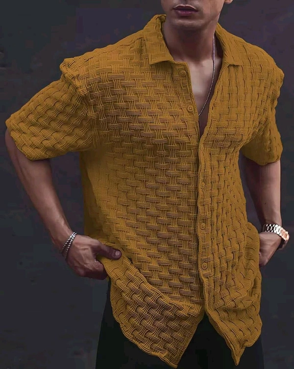 Casual Shirt for Men||Popcorn Shirt for Men||Cutaway Collar|| Men Stylish Shirt - L, Gold