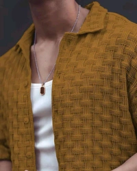 Casual Shirt for Men||Popcorn Shirt for Men||Cutaway Collar|| Men Stylish Shirt - L, Gold
