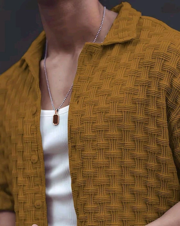 Casual Shirt for Men||Popcorn Shirt for Men||Cutaway Collar|| Men Stylish Shirt - L, Gold