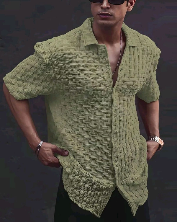 Casual Shirt for Men||Popcorn Shirt for Men||Cutaway Collar|| Men Stylish Shirt - 2XL, Light Green