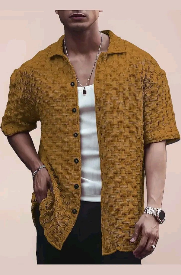 Casual Shirt for Men||Popcorn Shirt for Men||Cutaway Collar|| Men Stylish Shirt - 2XL, Gold