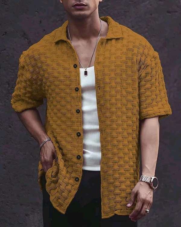 Casual Shirt for Men||Popcorn Shirt for Men||Cutaway Collar|| Men Stylish Shirt - 2XL, Gold